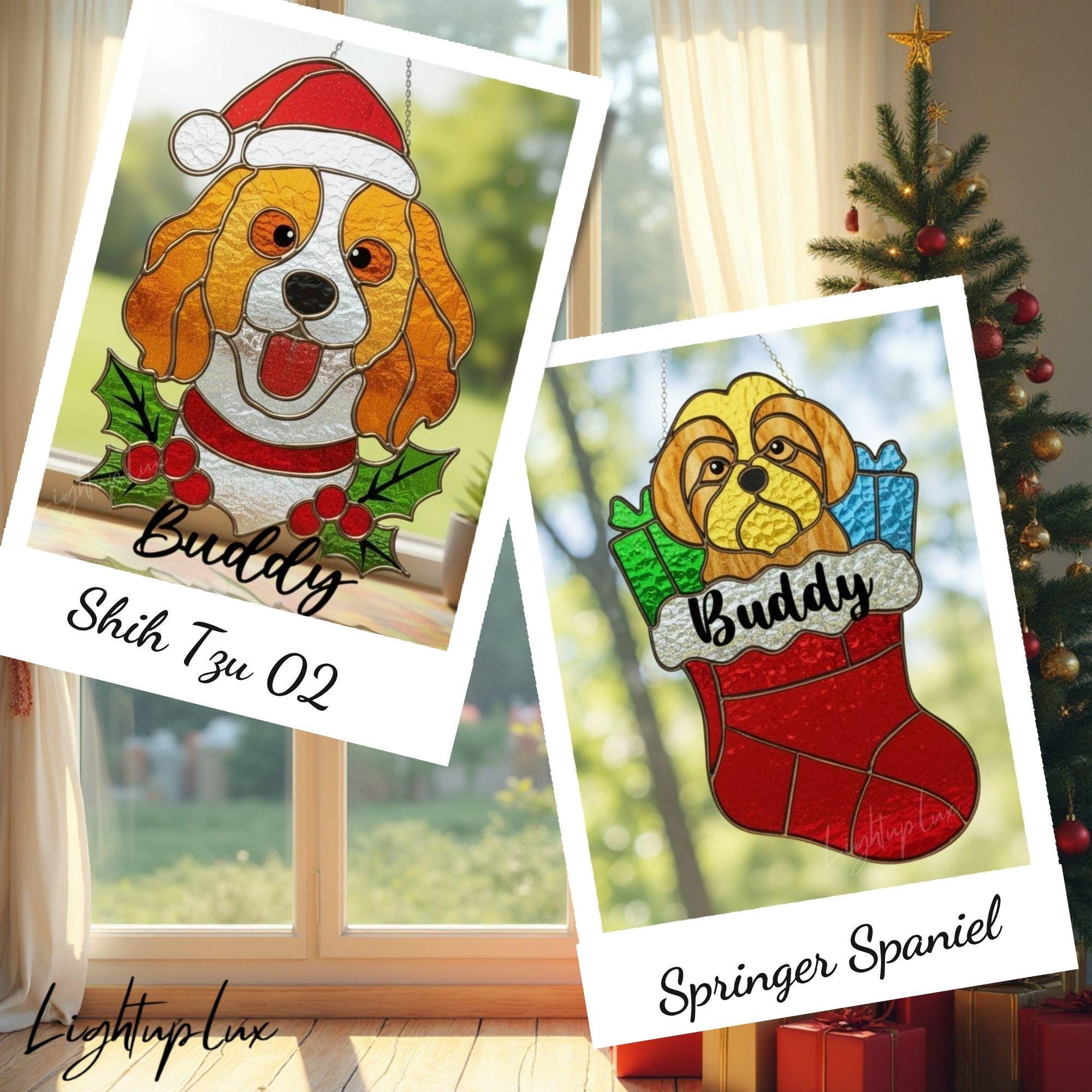 クリスマスシーズンにぴったりのボーダーコリー犬のステンドグラス