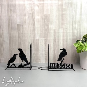 Personalized Raven Metal Table Bookend | Custom Crow Metal Book Holder Sign | Unique Metal Book Stopper | Book Nook Office Decor