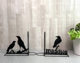 Personalized Raven Metal Table Bookend | Custom Crow Metal Book Holder Sign | Unique Metal Book Stopper | Book Nook Office Decor
