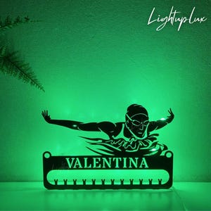 Personalized Metal Swimming Medal Holder | Swimming Medal Hanger Wall Art LED Light | Unique Medal Display | Medal Holder Wall Decor