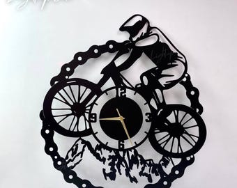 Mountain Bike Wall Clock Decoration | Large Wall Clock for Home Decor and Wall Arts | Personalized Biker Metal Sign | Bicycle Lover Gift