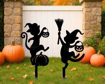 Chunful Halloween Gartenstecker – Schwarze Katze, Metall, 4 Stück, 20 Cm Hoch, Für Garten & Blumentöpfe
