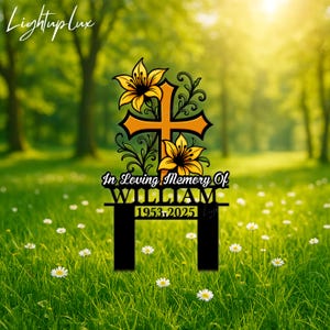 Personalized Metal Cross Memorial Stake | Metal Yard Sign for Remembrance | Grave Marker | Loss Of Loved One Garden Plaque | Sympathy Gift