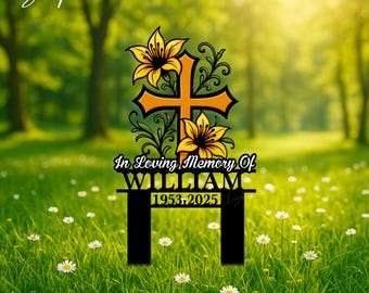 Personalisierte Metall Kreuz Gedenkpfahl | Metal Yard Zeichen für Erinnerung | Grabstein | Verlust der Liebsten Gartentafel | Sympathie Geschenk