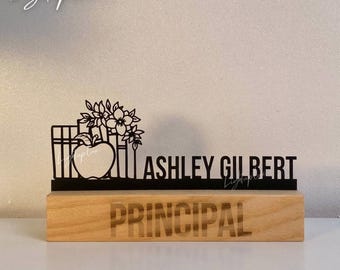 Personalized Wooden Desk Nameplate for Principal | Head of School Office Decor | Custom Teacher Metal Name Plate | Desk Decor | New Job Gift