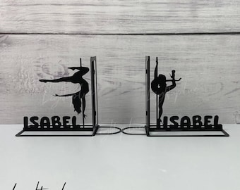 Personalized Unique Pole Dance Book Stand for Bookshelf Decor, Pole Dancing Metal Bookends, Book Holder Dancer Sign, Book Ends Idea Gifts