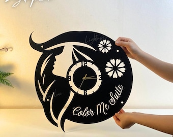 Personalized Beauty Salon Wall Clock | Metal Wall Clock for Hair Salon | Unique Clock for Hair & Nail Salon Decor | Gif for Hairdressers