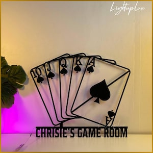 Personalized Poker Room Metal Wall Art | Custom Name Retro Man Cave Led Sign | Laser Cut Wall Decor | Game Room & Casino Wall Deco