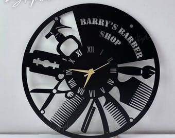 Personalized Barber Shop Metal Clock For Wall | Unique Wall Clock for Hair Salon Decor | Hairstylist Home Decor | Gift For Dad