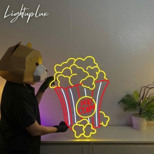 Popcorn Led Neon Light | Personalized Cinema Food Bar Neon Sign | Movie Theater Wall Decor | Film Room Wall Art | Popcorn Lover Gift