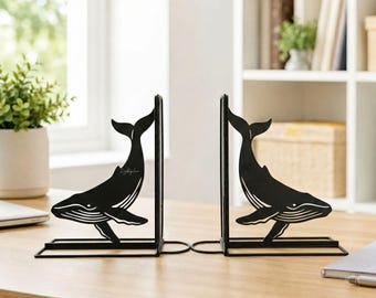 Humpback Whale Marine Life Bookends, Nautical Ocean Animal Book Stand for Reader Gift Library Decor