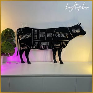 Personalized BEEF CUTS Metal Sign Wall Art | Custom Cow Butcher Shop Chart | Laser Cut Metal Led Wall Decor | Farmhouse Kitchen Decoration