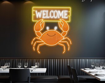 Krabbe Leuchtreklame | Custom Seafood Neonlicht | LED-Licht für Seafood Restaurant Decor | Home Küche Wandkunst | Willkommen im Marine Food Store