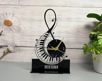 Custom Piano Musical Note Metal Table Decoration | Unique Desk Clock Sign | Personalized Tabletop Clock for Office Decor | Piano Player Gift