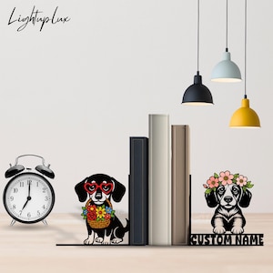 Personalized Dachshund Dog Book End | Book Stand Metal Art | Modern Book Stopper For Office | Reading Corner Decor | Gift For Bookworm