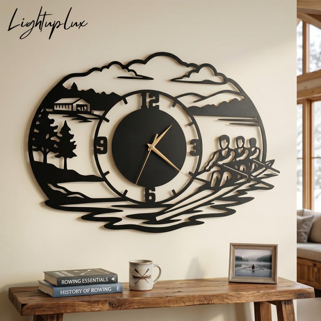 Crew Rowing Metal Wall Clock, Lake House Wall Decor, Rowboat Team ...