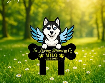 Personalized Siberian Husky Dog Memorial Stake | Custom Siberian Husky Dog Name Metal Stake | Pet Grave Marker | Remembrance Garden Decor