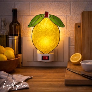 Lemon Stained Glass Night Light, Handmade Plug-In Lamp for Kitchen Counter Decor