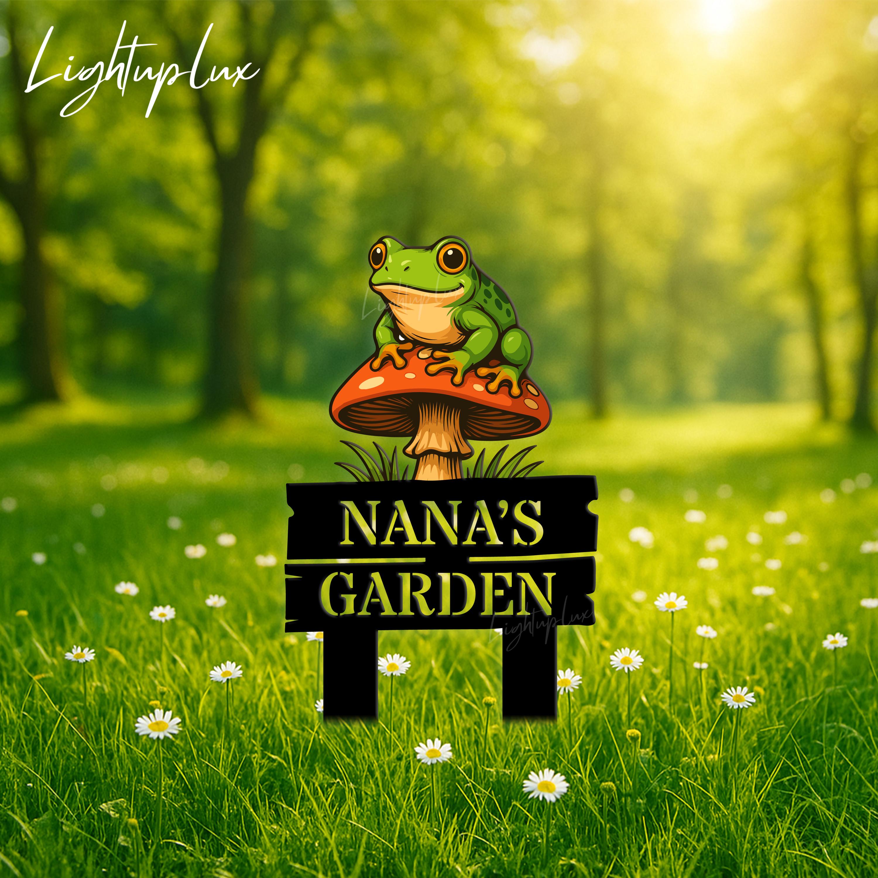 Personalized Frog Garden Sign With Stake | Metal Frog Yard Art | Custom Frog Name Sign | Outdoor Backyard Decor | Lake House Sign Metal Art
