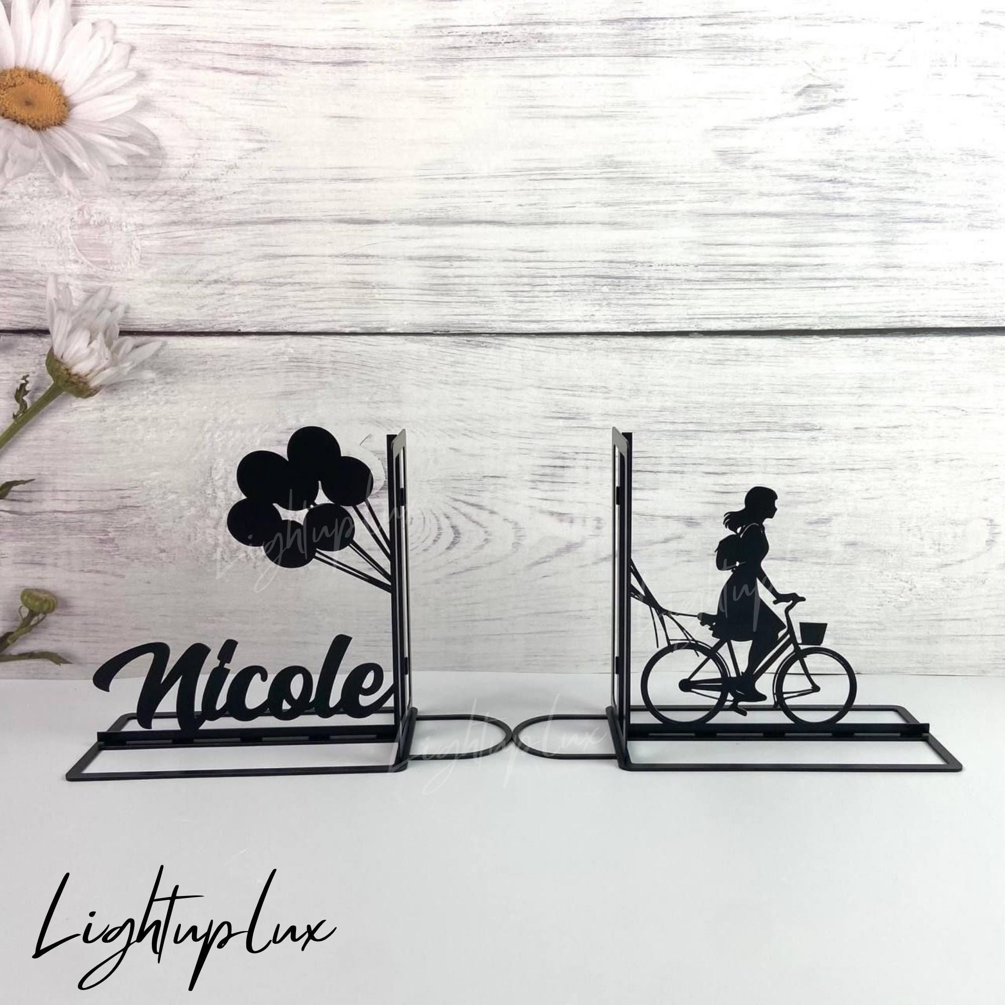 Custom Book Stand Girl Bicycle Balloon Metal Art, Girl Bicycle Metal Bookend Decor, Unique Gift for Students, Book Holder, Book Ends Sign