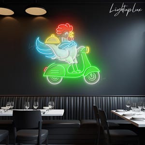 Chicken Neon Sign | Fried Chicken Restaurant Wall Decor | Custom Rooster Delivery Led Sign | Street Food Neon Light | Fast Food Store Sign