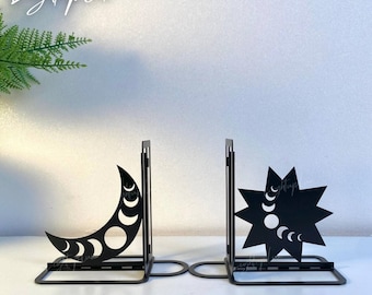 Custom Abstract Sun Moon Bookends | Day and Night Metal Book Holder | Sun Moon Book Stopper for Table Decor | Book Stand | Book Lover Gift