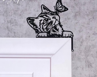 Cat Door Metal Wall Art: Cute Cat Design for Kid Room Decor