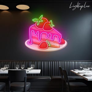 Strawberry Cake Neon Light | Custom Led Sign | Cake Store Wall Decor | Bakery Store Led Light | Dessert Shop Wall Art | Gift for Baker