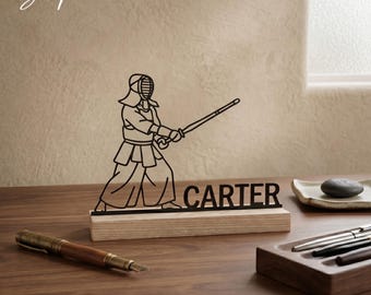 Custom Kendo Fighter Metal Desk Decor, Martial Arts Silhouette Art, Gift for Kendo Players