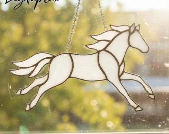 Stained Glass Horse Suncatcher, Elegant Equestrian Window Hanging, Handmade Animal Lover Gift, Farmhouse Home Decor