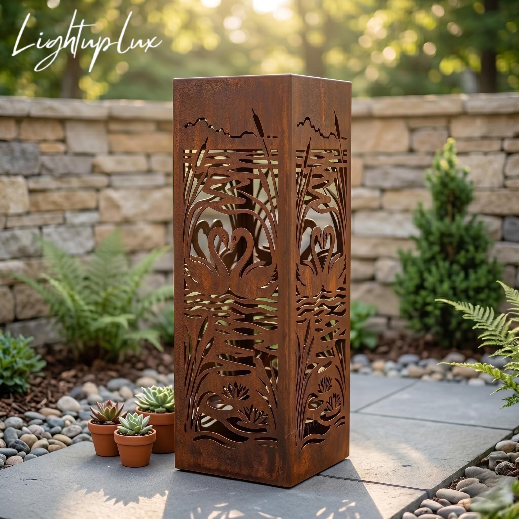 Swans Column Swan Lovers Metal Garden Column, Romantic Couple Outdoor Pillar Decor ...
