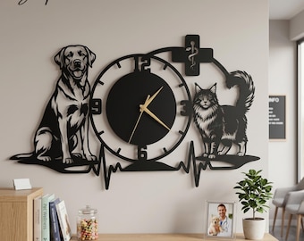 Veterinär Metall Wanduhr, Hausärztin Arzt Wandkunst für Tierhospitäler, Vet-Klinik-Dekor