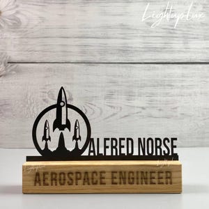 Personalized Aerospace Engineer Wooden Desk Name Plate | Custom Aircraft Engineer Metal Nameplate For Desk | Engineer Desk Office Decor