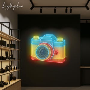 Letrero de neón para cámara / Luz LED personalizada / Letrero luminoso para estudio fotográfico / Decoración para habitación de fotógrafo / Arte de pared para tienda de cámaras / Regalo para fotógrafo