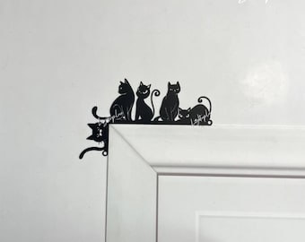 Black Cat Door Corner Metal Wall Art | Cat Doorframe Corner Wall Decor| Cat Door Topper | Cute Cat Door Hanging Bedroom Door Decoration