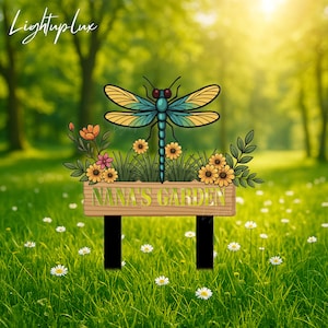 Personalized Dragonfly Garden Sign | Metal Dragonfly Garden Stake | Custom Sign for Flower Beds | Outdoor Yard Decor | Gift For Grandma