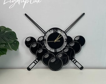Billiards Metal Wall Clock | Modern Wall Clock For Pool Hall Decor And Wall Arts | Personalized Billiards Wall Clock | Snooker Player Gift