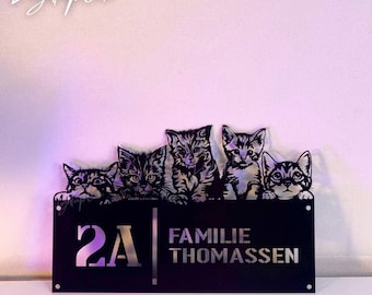 Personalized Cat House Number Metal Sign | Peeking Cat Address Plaque | Custom Cat Lovers Number Metal Name Sign Outdoor | Cat Lover Gift