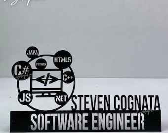 Custom Software Engineer Wooden Desk Name Plate | Personalized Metal Office Name Sign | Developer Desk Name Plate | Desk Office Decor