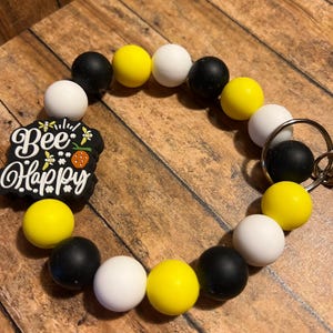 Bee Happy beaded keychain
