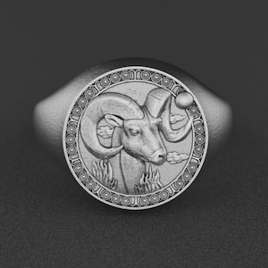 Sterling Silver Aries Ram Signet Ring, Handmade Zodiac Jewelry