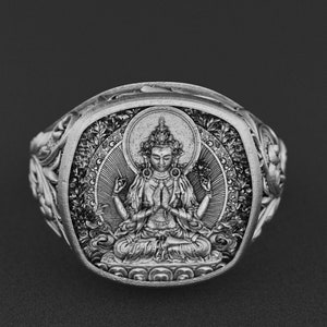 Anel de Buda, Anel de Prata Esterlina, Joias Espirituais, Anel de Meditação, Anel de Símbolo Budista, Joias Zen, Anel de Declaração Único