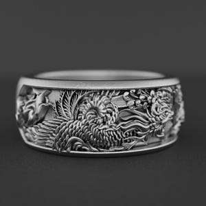 Handmade Silver Dragon Ring, Chinese Dragon Band, Mythical Beast Jewelry, Men’s Statement Ring, Lucky Dragon Signet, Gift for Him
