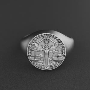 Libra Zodiac Ring, Sterling Silver Justice Scale Ring, Handmade Astrology Jewelry, Balance Symbol Signet, Gift for Libra Men & Women