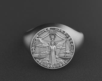 Libra Zodiac Ring, Sterling Silver Justice Scale Ring, Handmade Astrology Jewelry, Balance Symbol Signet, Gift for Libra Men & Women