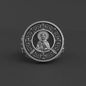 St. Michael the Archangel Silver Ring for Men, Handmade Christian Jewelry, Sterling Saint Michael Signet Ring, Catholic Gift for Him