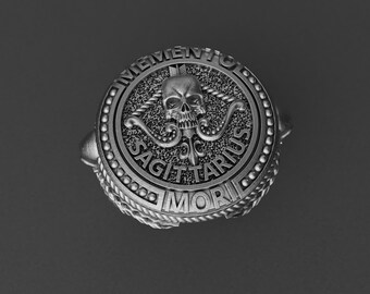 Sagittarius Skull Zodiac Ring – Sterling Silver Memento Mori Archer Ring, Gothic Horoscope Jewelry, Handmade Sagittarius Gift for Him