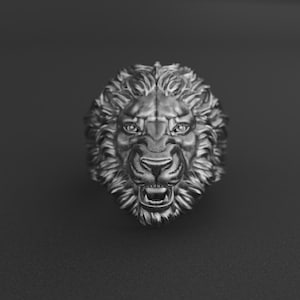 Silver Lion Ring for Men, 925 Sterling Lion Head Signet Ring, African Animal Jewelry, Leo Zodiac Gift, Statement Ring for Him