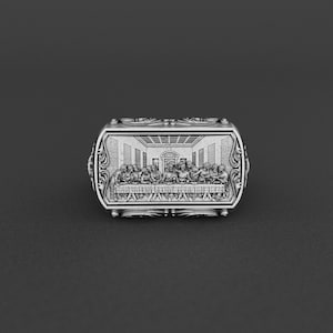 The Last Supper Signet Ring – Sterling Silver Jesus Christ Band, Leonardo da Vinci Inspired Christian Jewelry, Religious Gift for Men