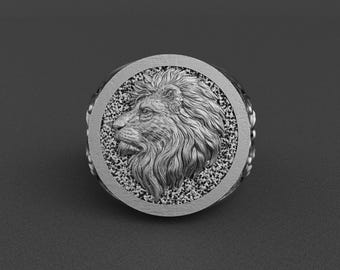 BySilverStone Handmade Lion Signet Ring - Sterling Silver, Oxidized Finish, Leo Zodiac Men's Ring - View #2